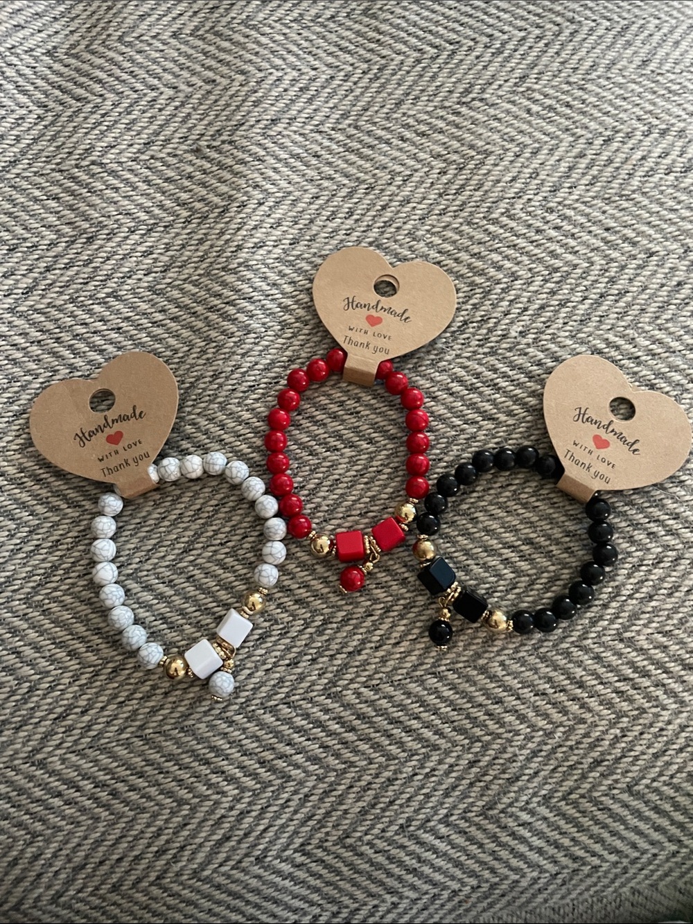 Handmade Women's Red Beaded Bracelet with Gold Accents - Elegant Stretch Design